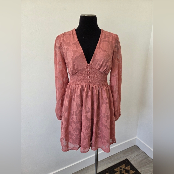 Pink Babydoll Smocked Dress Ruffle Coquette Cottage Fairy Peasant Y2K Milkmaid S - Picture 1 of 9